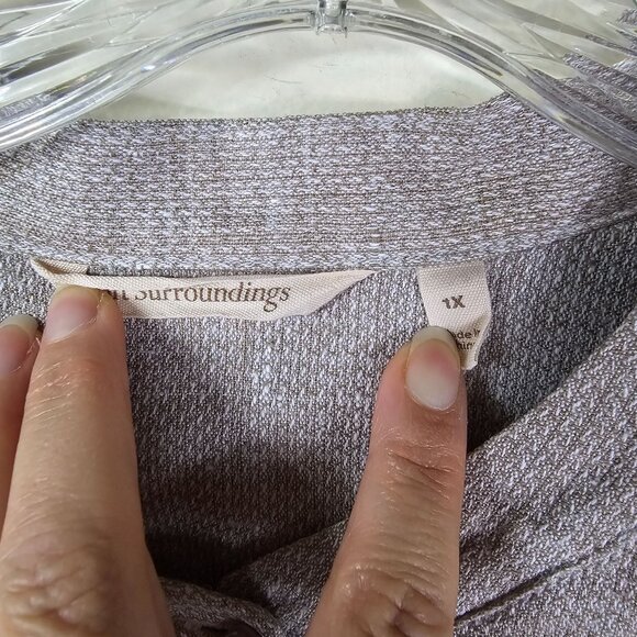 Soft Surroundings Textured Linen Button Up Tunic 1X Khaki Minimalist Lagenlook - Picture 4 of 11